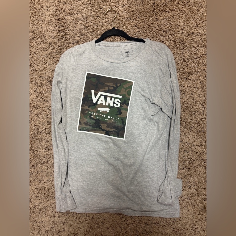 Vans Gray Long Sleeve Shirt with Camo Logo